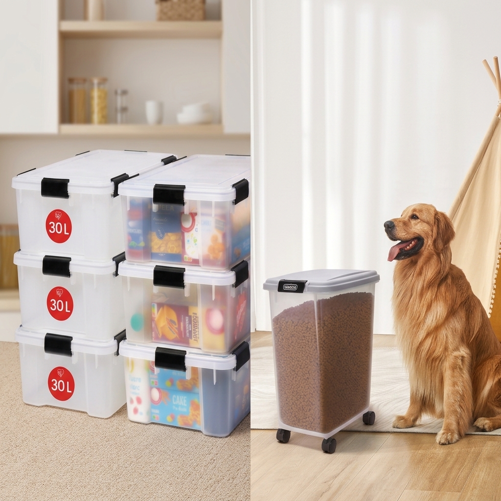 Contenedor Nobleza de 30 l vs. set de cajas IRIS Ohyama